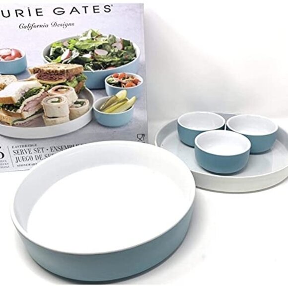 Laurie Gates California Designs Serve Set 5 Pieces White Light Blue New In Box - Picture 1 of 6